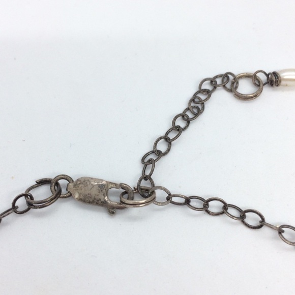 FLEUR DE LIS NECKLACE RICE PEARLS OXIDIZED 925 STERLING SILVER CHAIN PENDANT - Picture 3 of 12